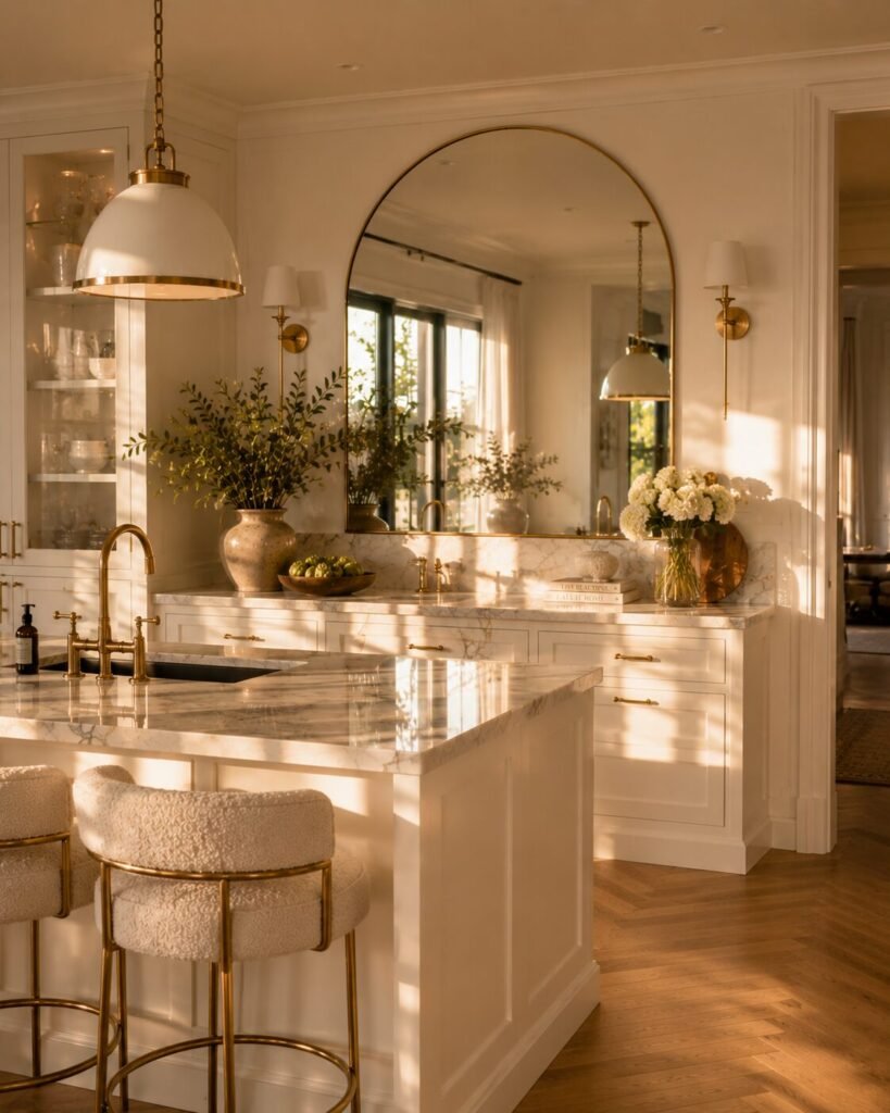 Apartment kitchen decor ideas oversized mirror