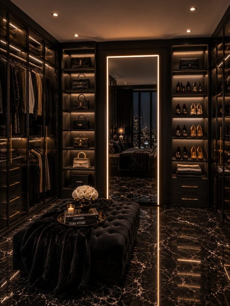Walk-in closet baddie room aesthetic black