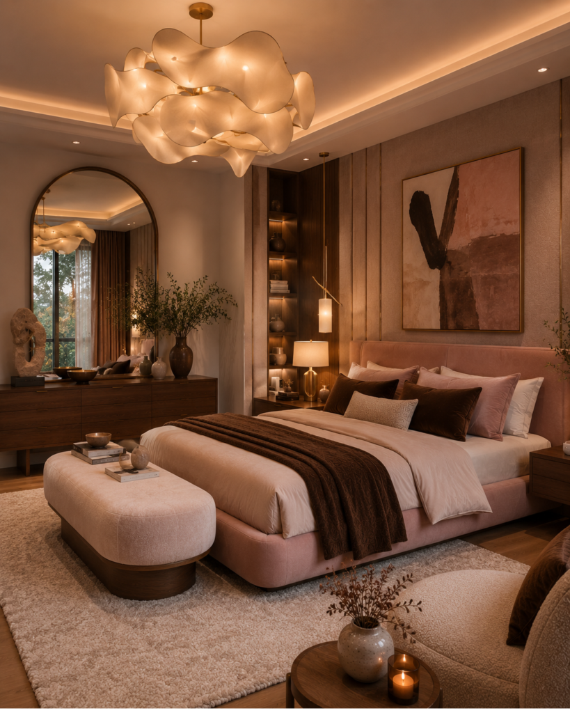 Designer pink and brown bedroom ideas