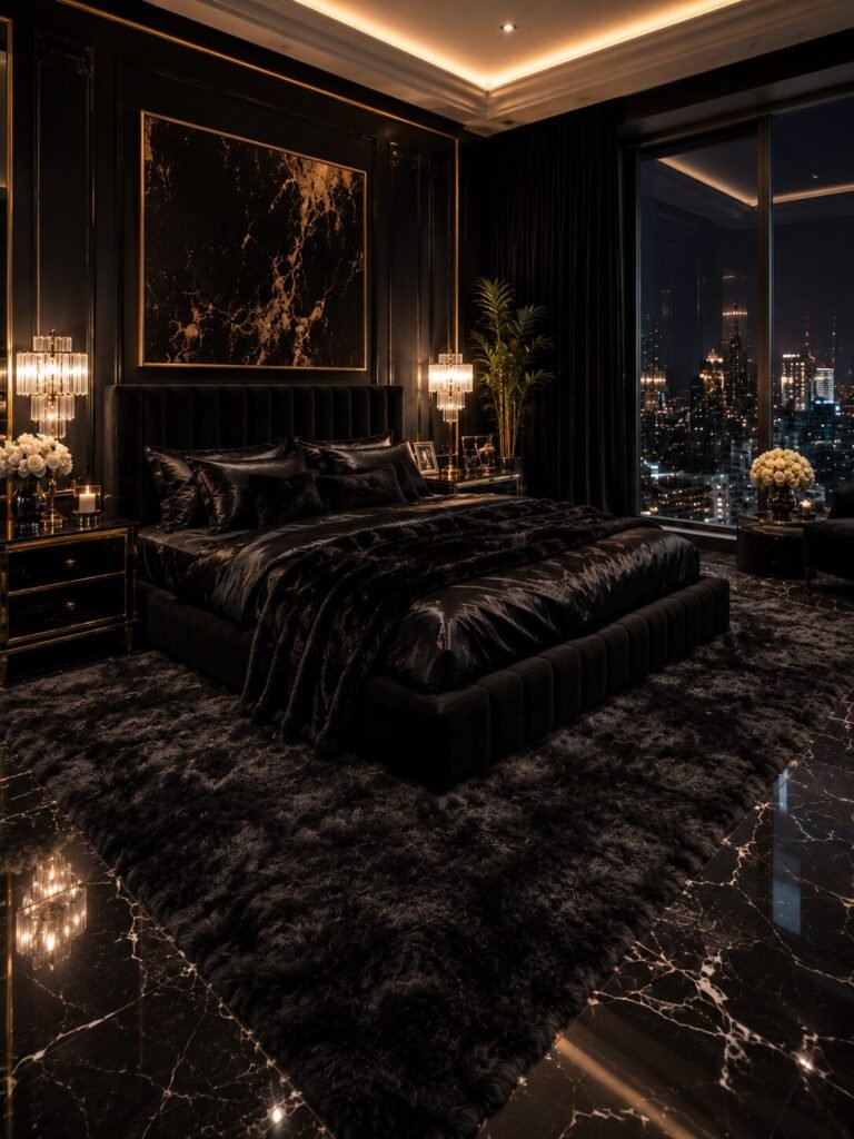 Faux fur baddie room aesthetic black