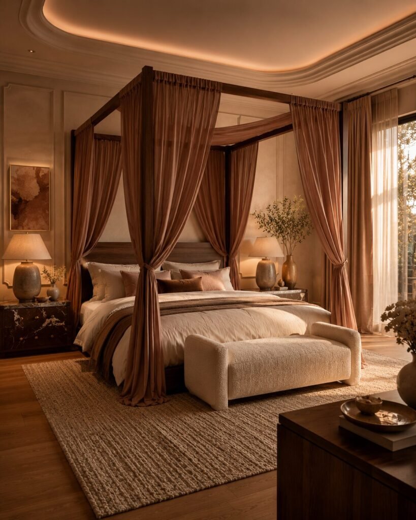 Canopy pink and brown bedroom ideas