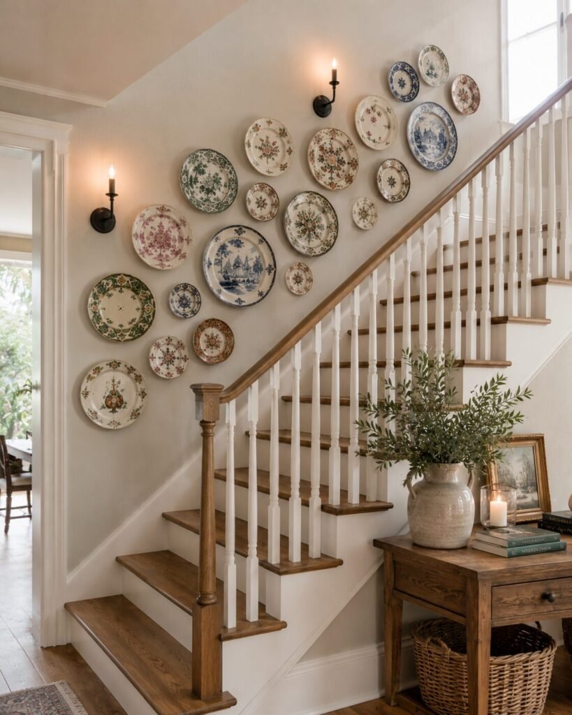 Plate wall ideas 16 Staircase plate wall ideas display