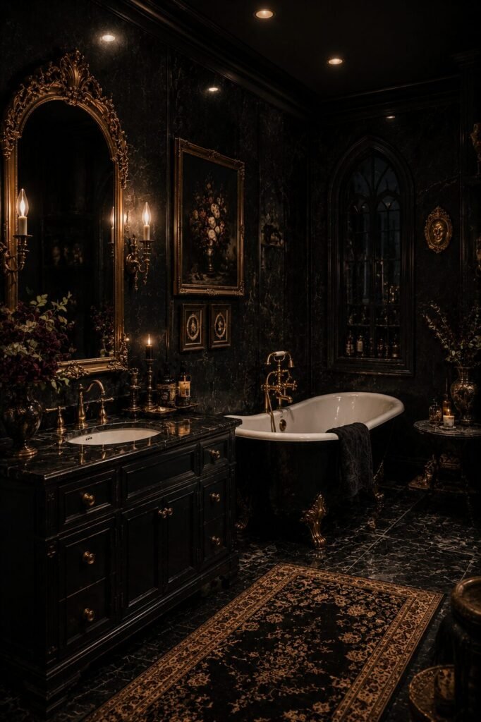 whimisigoth bathroom ideas 11 Dark marble whimisigoth bathroom ideas