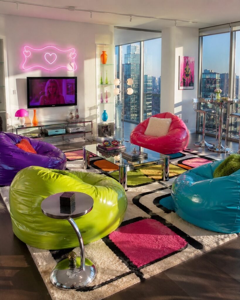 Y2K Living Room Ideas 14 Colorful bean bag Y2K living room ideas