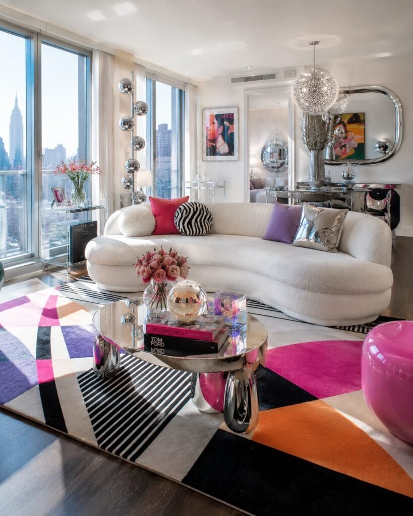 Y2K Living Room Ideas 15 Geometric rug Y2K living room ideas