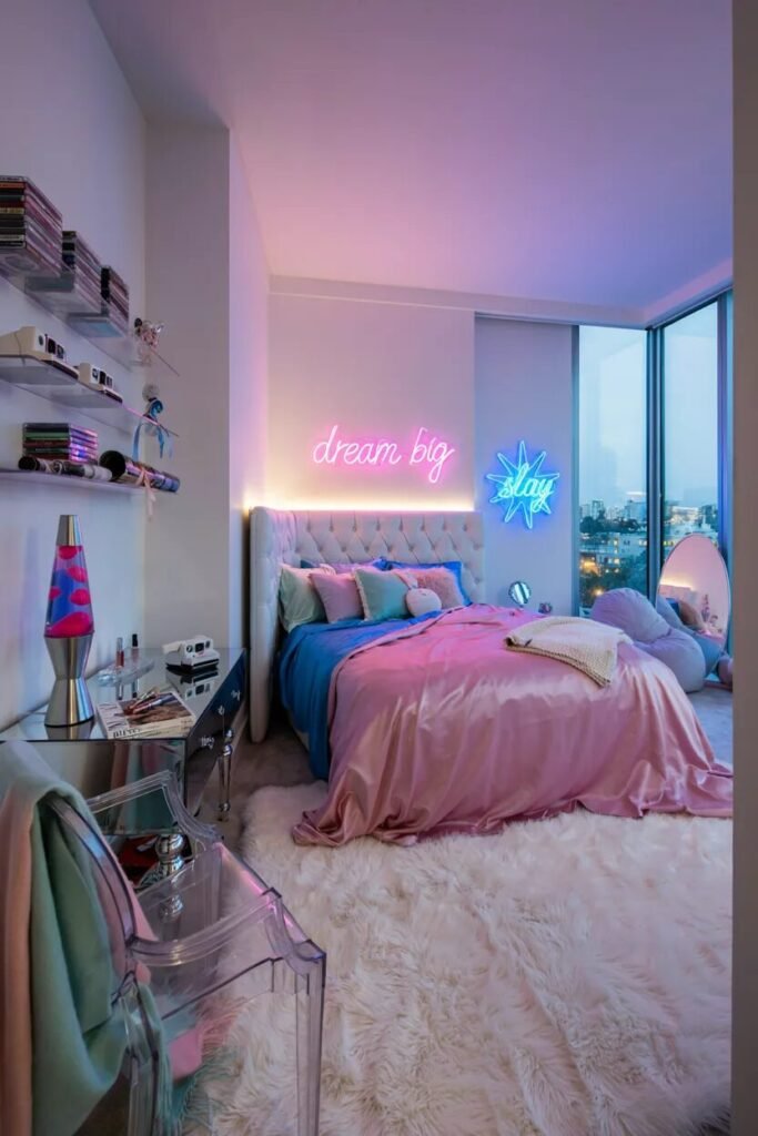 2000s teen bedroom design 7 Neon 2000s teen bedroom design