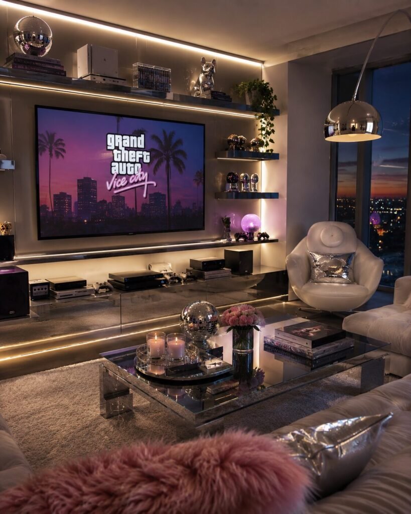Y2K Living Room Ideas 16 Entertainment wall Y2K living room ideas
