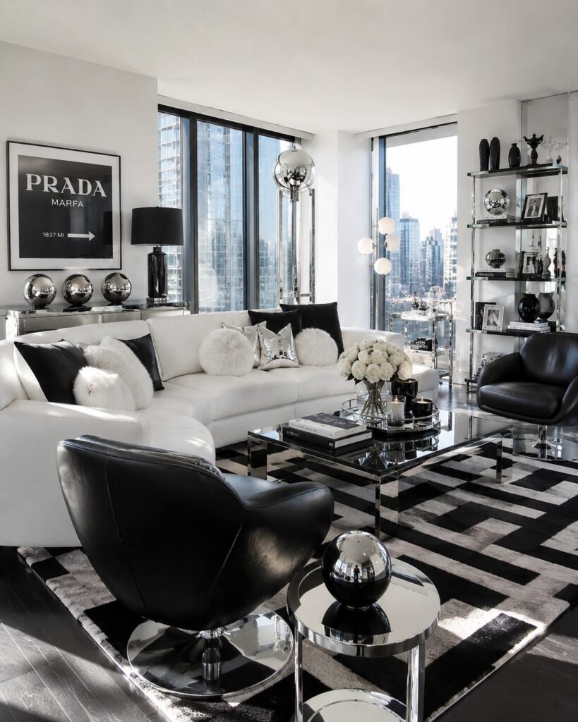 Y2K Living Room Ideas 11 Black white Y2K living room ideas