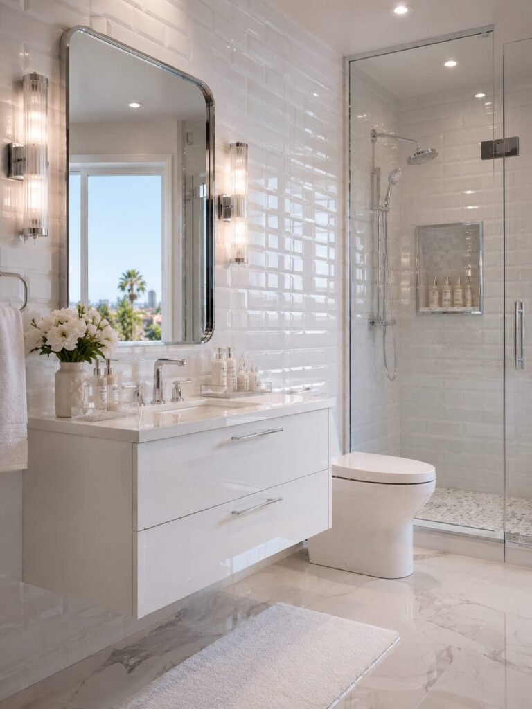Y2K Bathroom ideas 5 Glossy white Y2K bathroom ideas