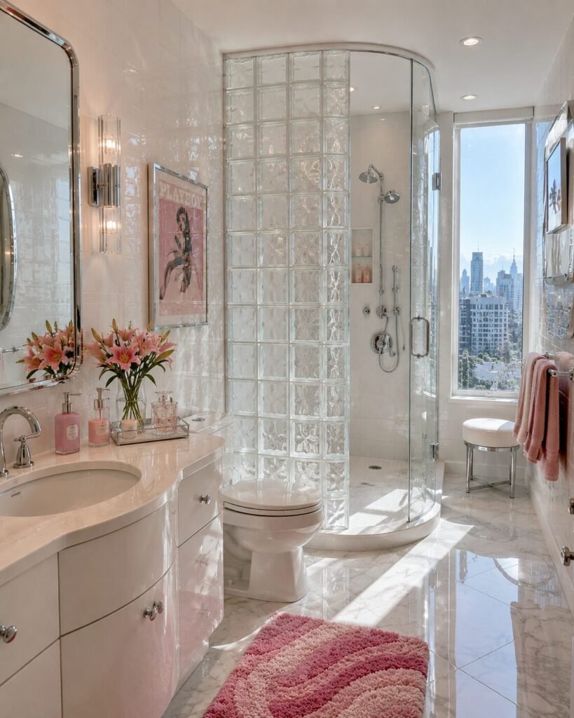 Y2K Bathroom ideas 10 Glass block Y2K bathroom ideas