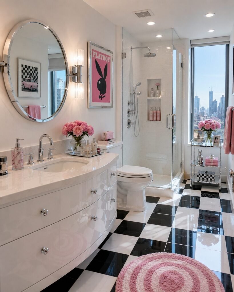 Y2K Bathroom ideas 19 Checkered floor Y2K bathroom ideas