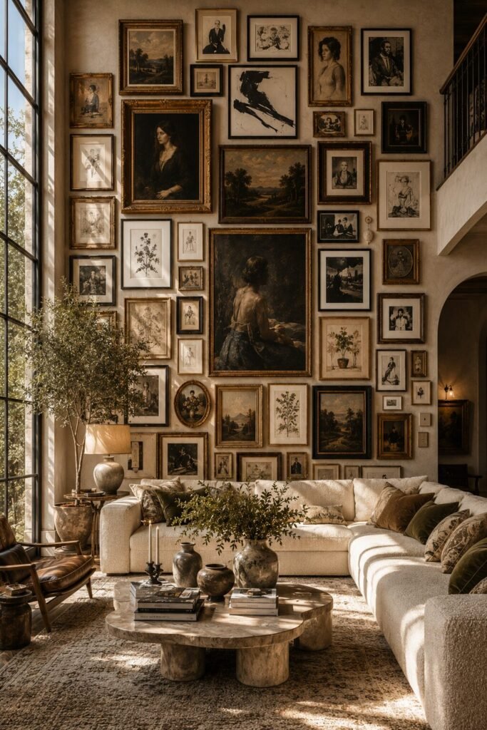 Thrifted gallery wall ideas 10 Floor-to-ceiling thrifted gallery wall ideas