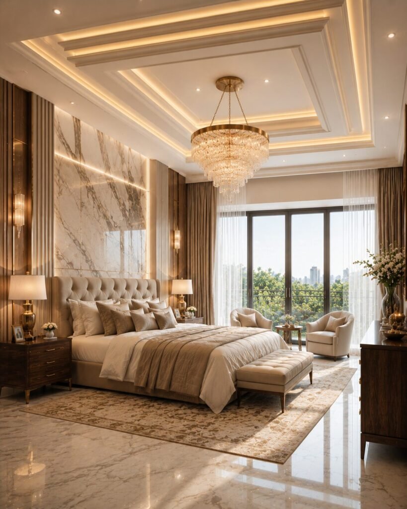 Bedroom pop design ideas 12 Double-layer bedroom pop design ideas