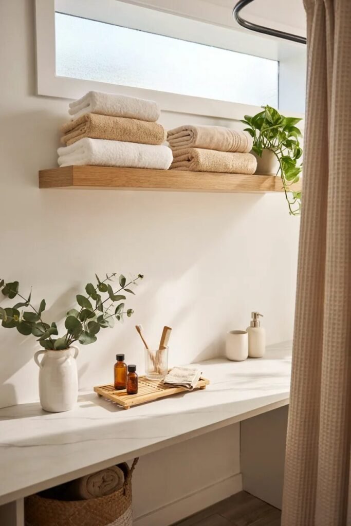 Dorm bathroom ideas 2 Neutral spa dorm bathroom ideas