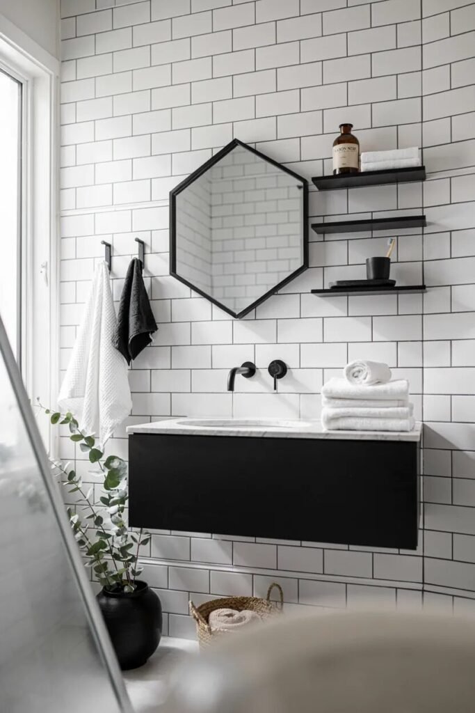 Dorm bathroom ideas 8 Black white dorm bathroom ideas