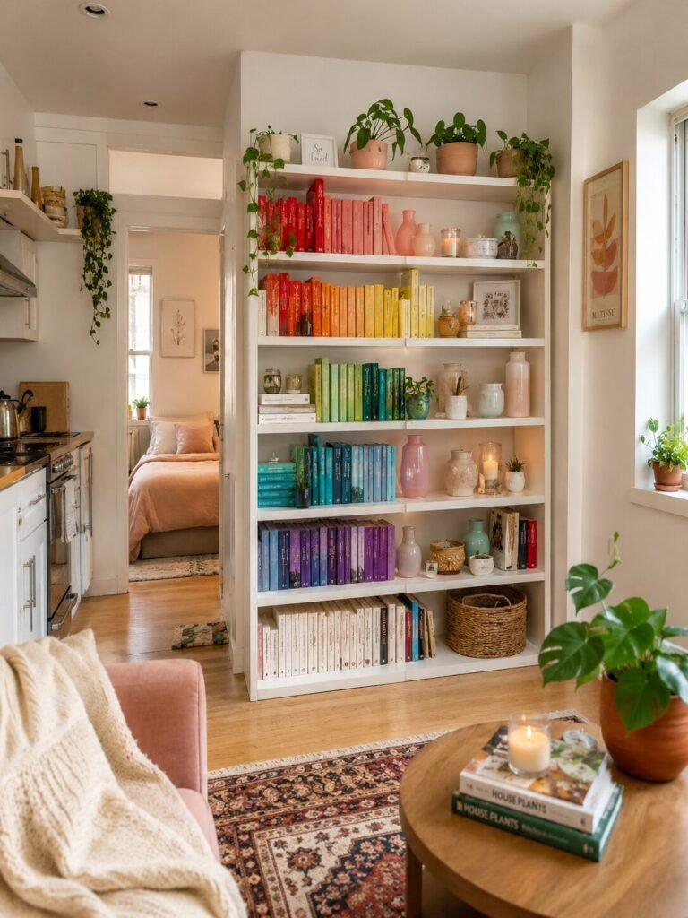 Small apartment decorating ideas 12 Rainbow bookshelf small apartment decorating ideas