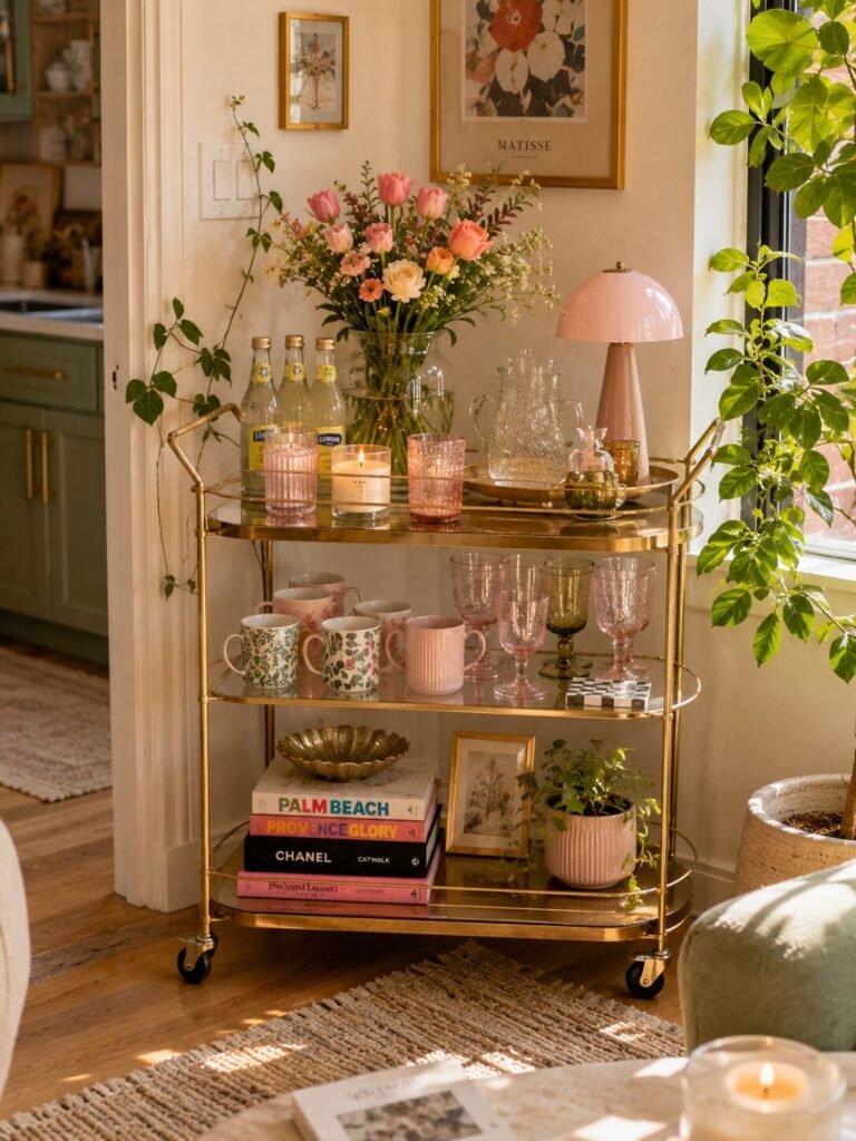 Small apartment decorating ideas 16 Bar cart small apartment decorating ideas