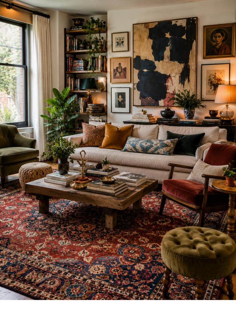 Eclectic living room ideas 6 Eclectic living room ideas with statement rugs