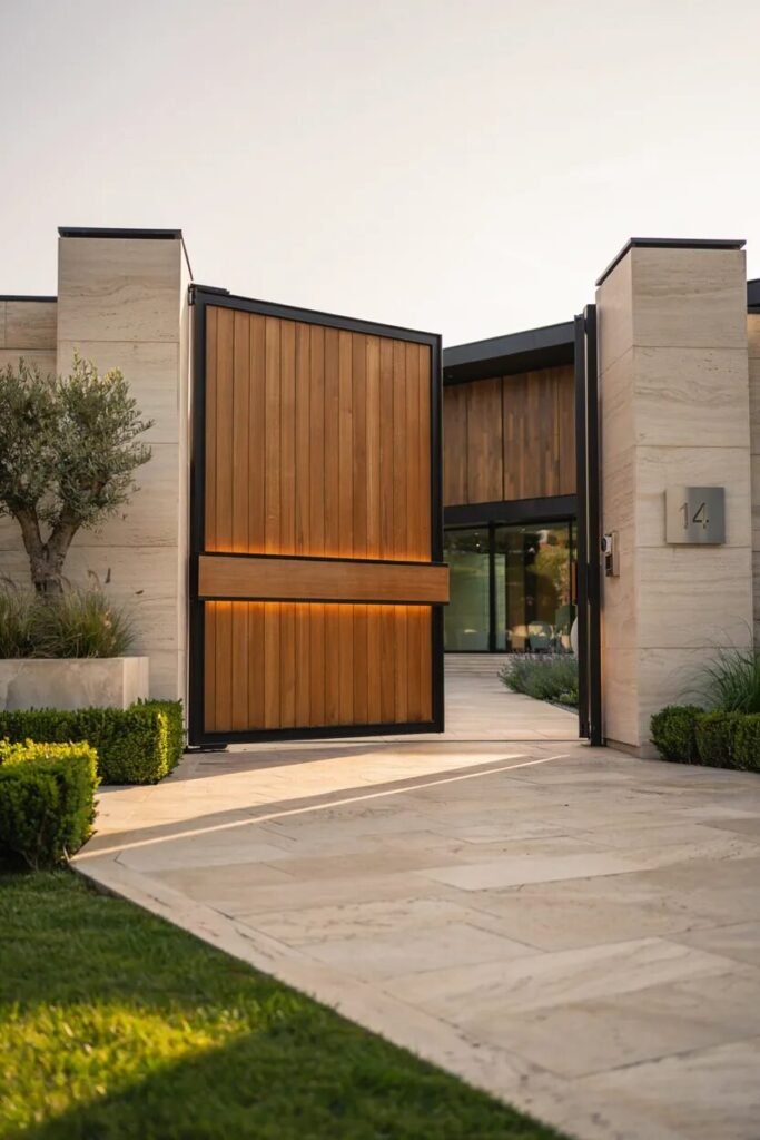 Wooden main gate design 2 Luxury wooden main gate design with teak