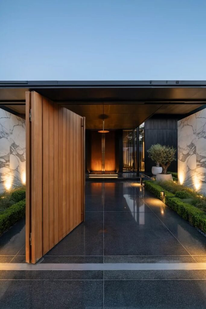 Wooden main gate design 3 Pivot wooden main gate design luxury