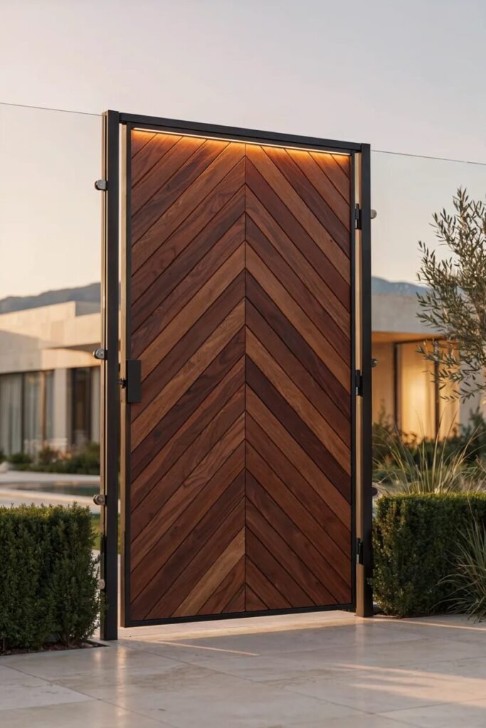 Wooden main gate design 5 Chevron wooden main gate design