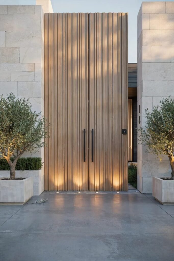 Wooden main gate design 6 Fluted wooden main gate design