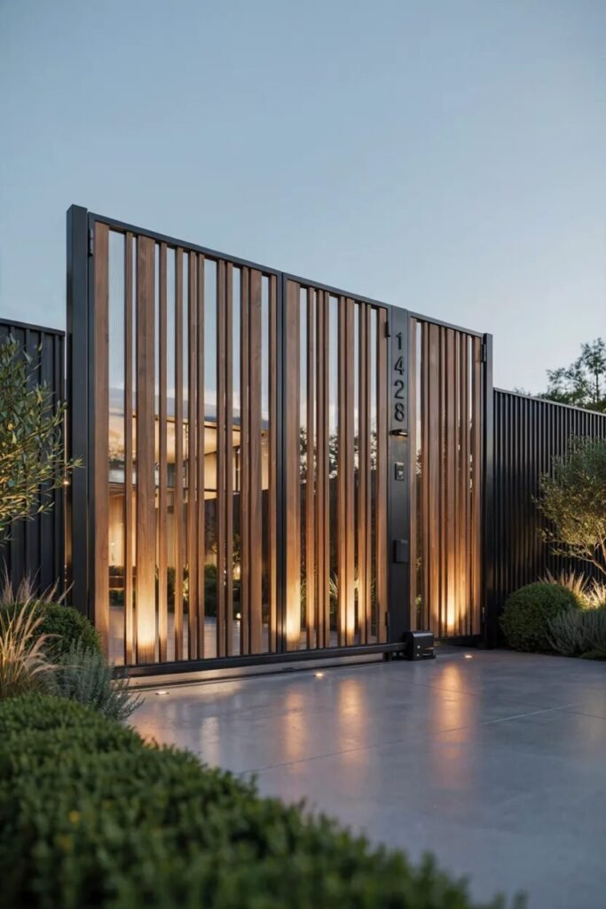 Wooden main gate design 9 Glass wooden main gate design