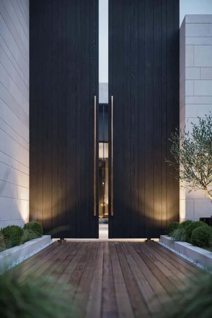 Wooden main gate design 13 Black wooden main gate design