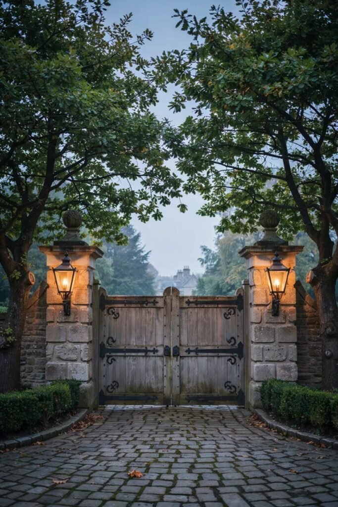 Wooden main gate design 15 Rustic estate wooden main gate design