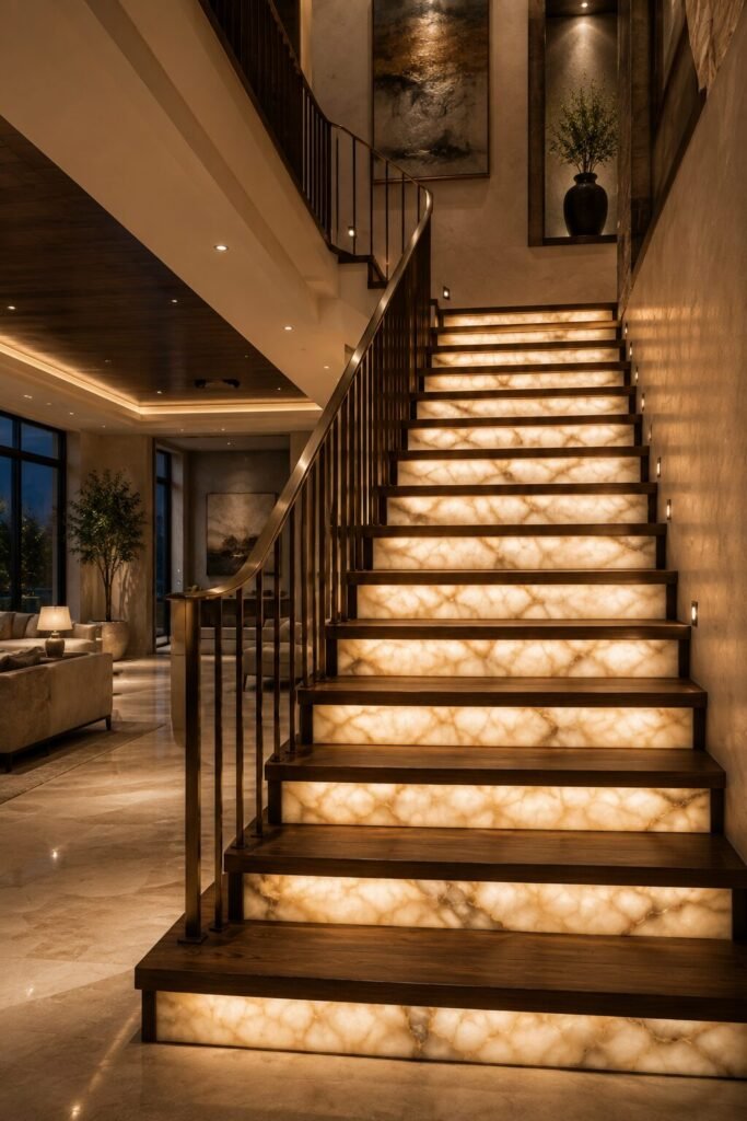 Backlit onyx stair riser ideas