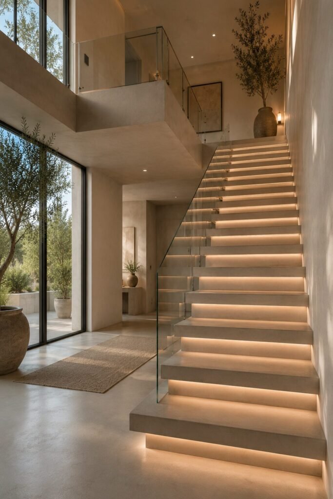 Modern microcement stair riser ideas