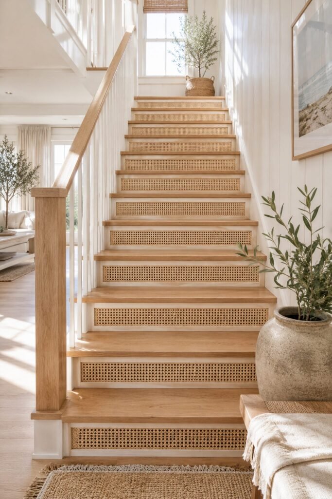 Woven cane stair riser ideas
