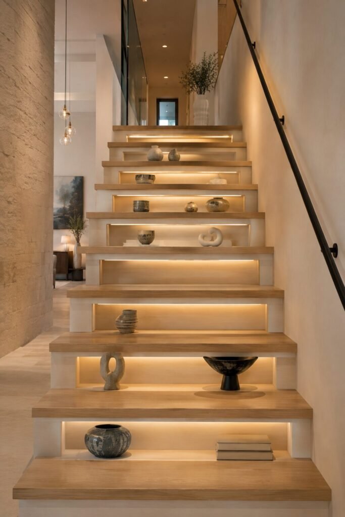 Display niche stair riser ideas