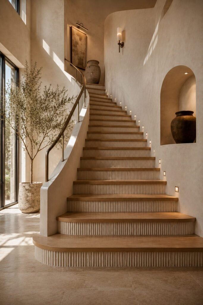 Reeded limestone stair riser ideas