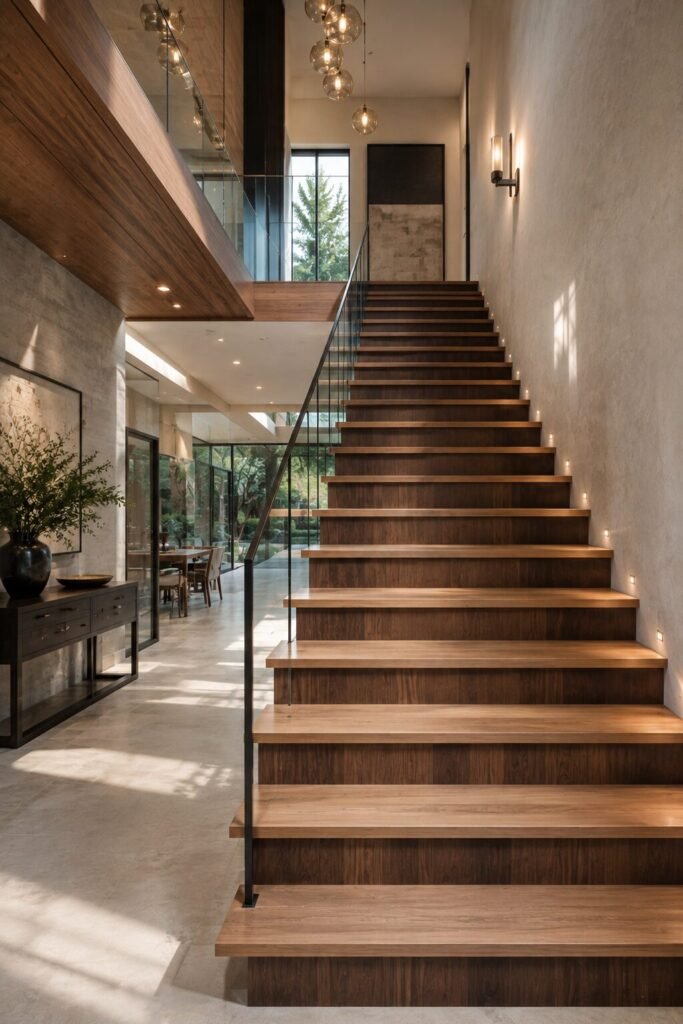 Waterfall stair riser ideas wood