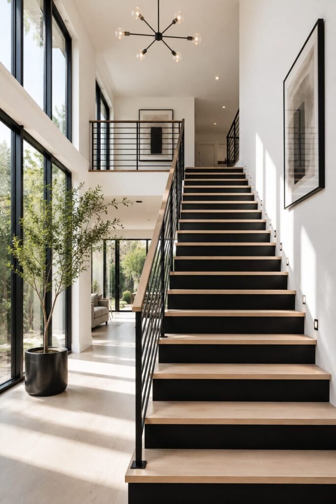 Black stair riser ideas contrast