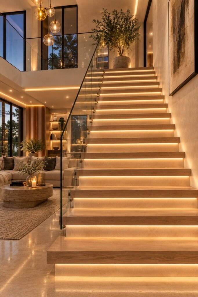 LED stair riser ideas lighting