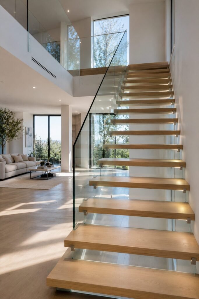 Glass stair riser ideas modern