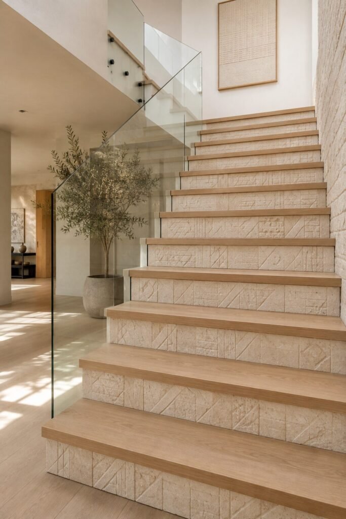 Geometric stair riser ideas stone