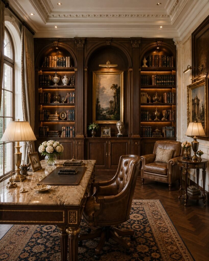 Neoclassical interior ideas 13 Arched library neoclassical interior ideas design