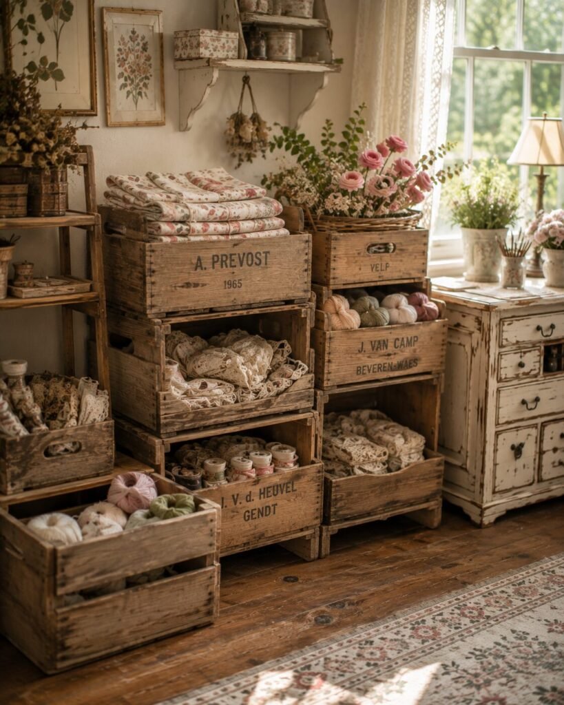 Vintage craft room ideas wooden crates
