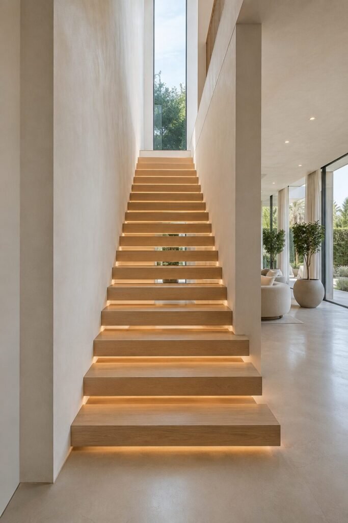 Sculptural 18 stairs between two wall ideas