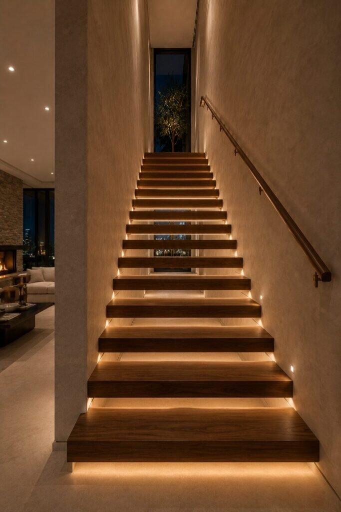 LED 18 stairs between two wall ideas