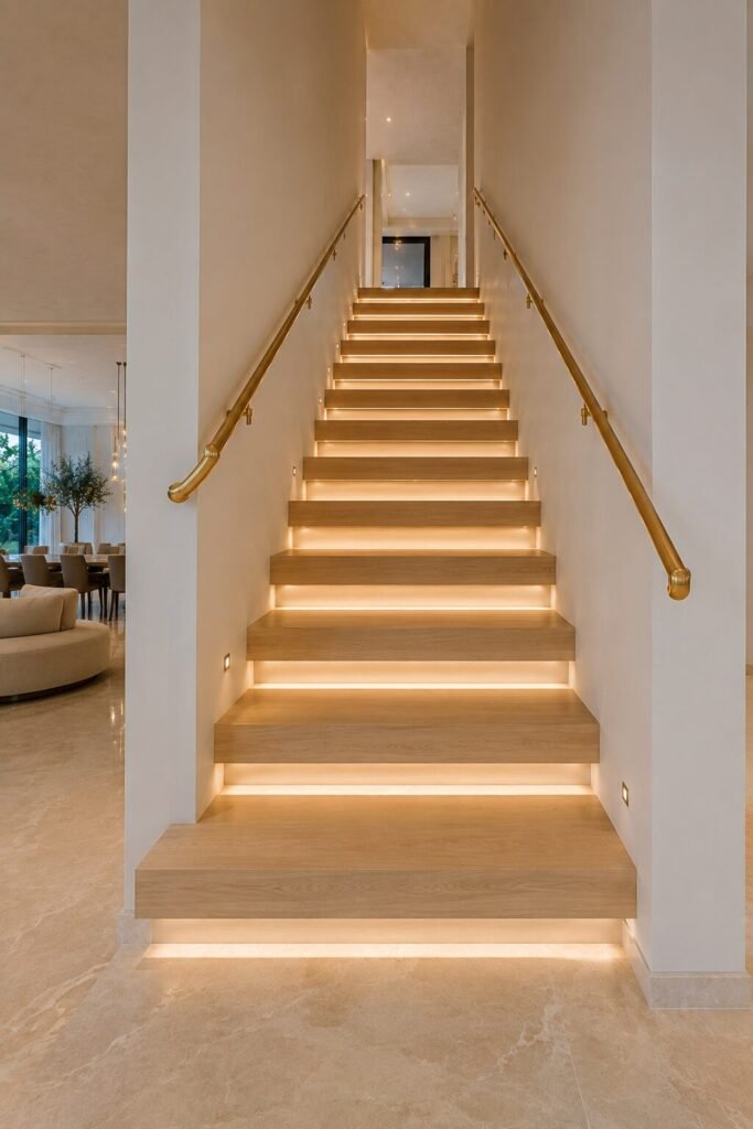 Brass 18 stairs between two wall ideas