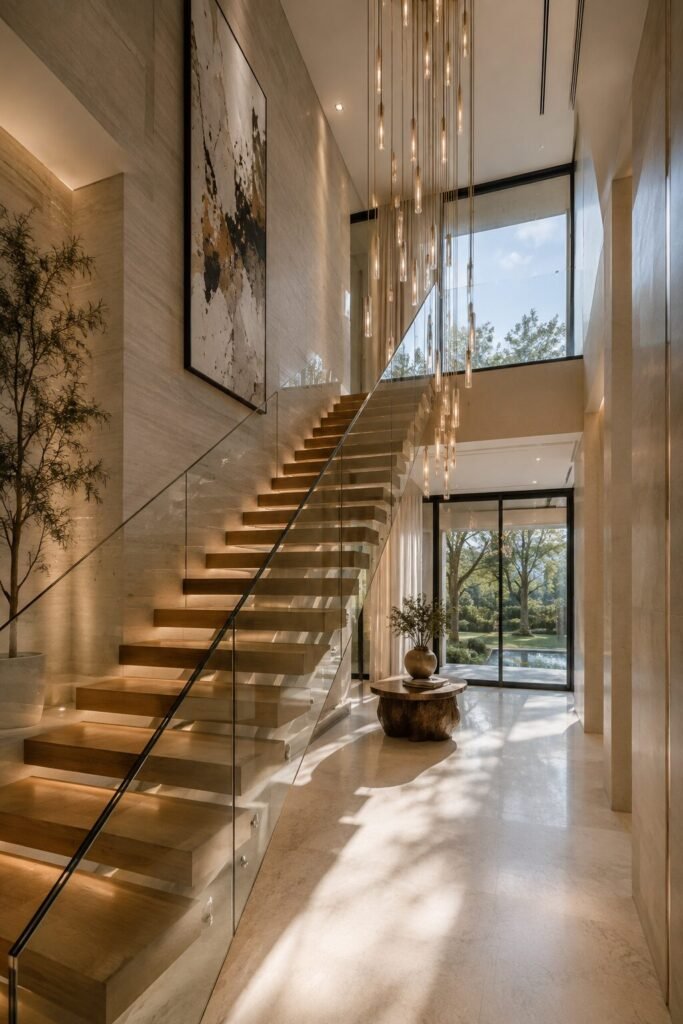 Double-height 18 stairs between two wall ideas