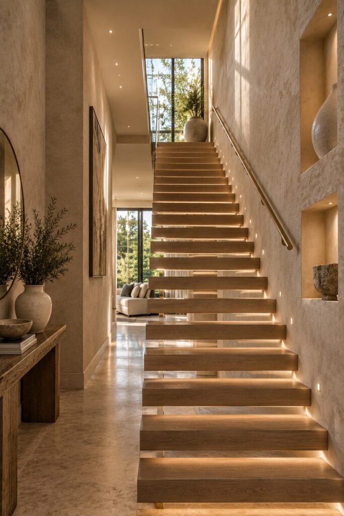 Neutral 18 stairs between two wall ideas
