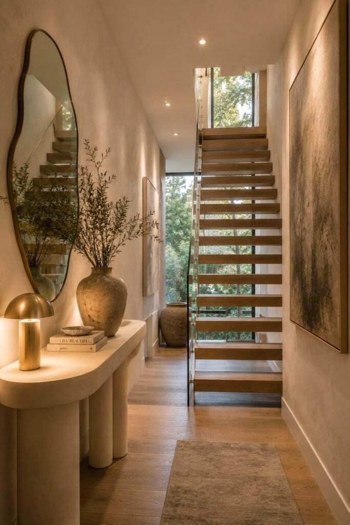 Luxury landing 18 stairs between two wall ideas
