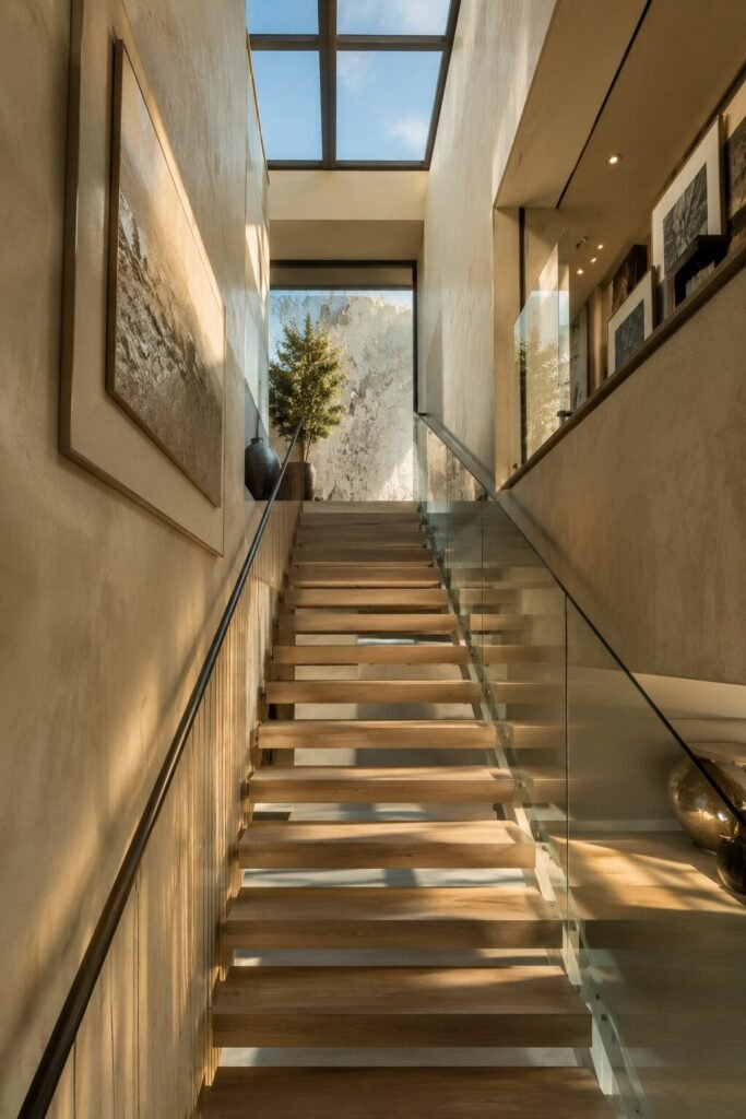 Skylight 18 stairs between two wall ideas