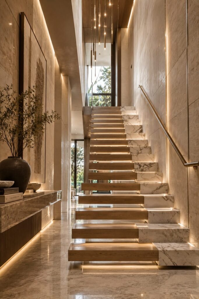 Luxury 18 stairs between two wall ideas