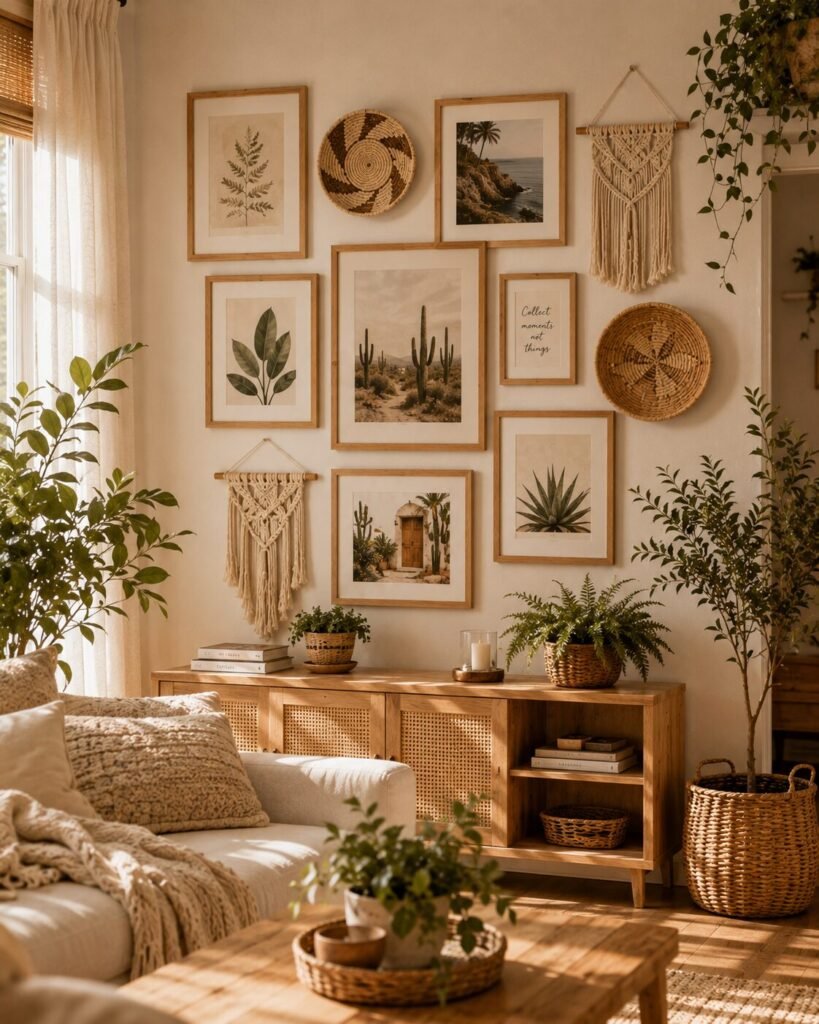 Small wood gallery wall ideas 13 Boho small wood gallery wall ideas